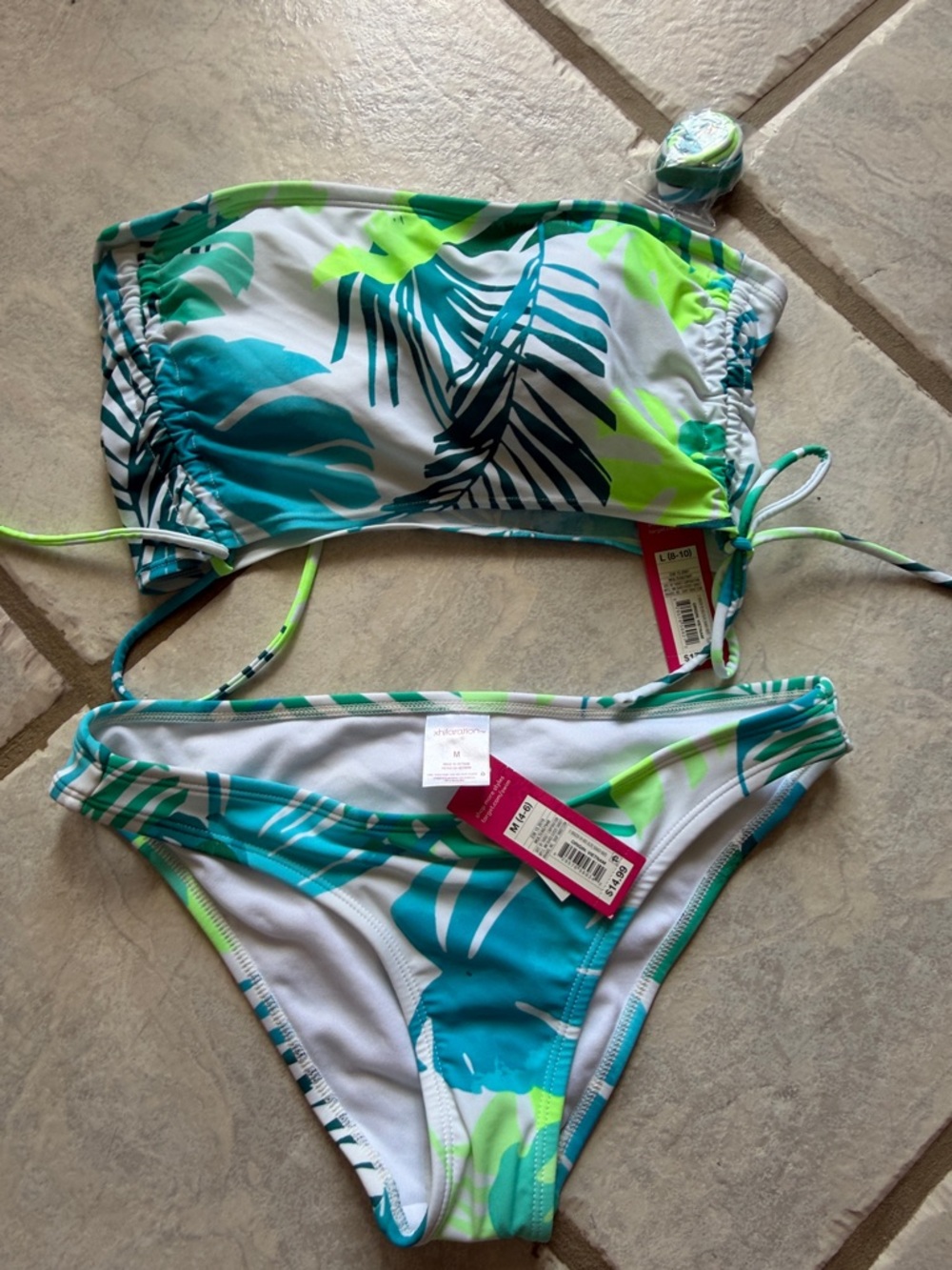 Xhilaration Green Teal Bandeau Tropical Leaf Bikini